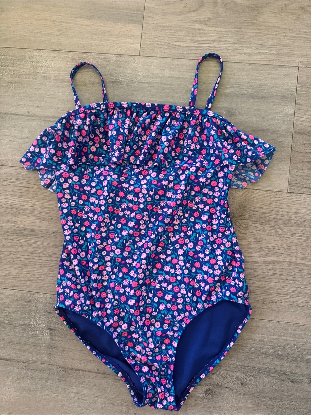 Amazon Kids Floral Ruffle One-Piece Swimsuit - Navy Pink